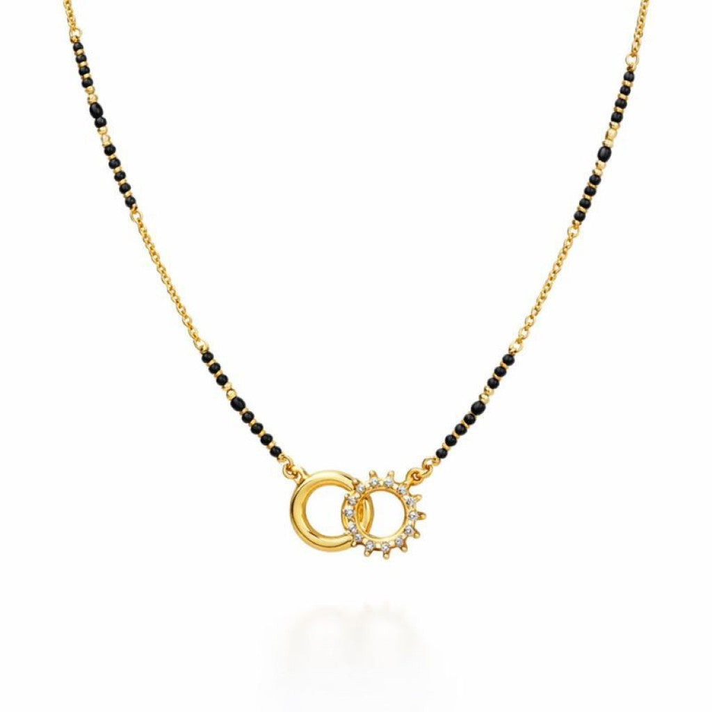 Delicate Twin Ring Dokiya Mangalsutra Necklace– Modern Symbolism (Close-up Detail) | The Colourful Aura