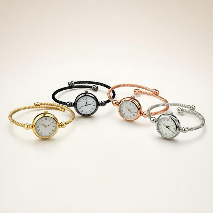 Black Stainless Steel Roman White Dial Bangle Adjustable Bracelet Watch