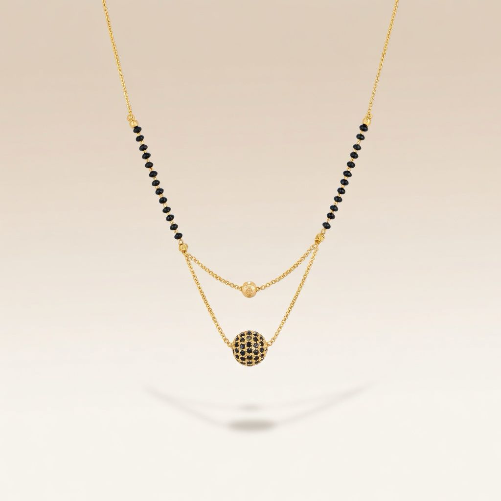 Indian Gold Plated Black Bead Everyday Mangalsutra Minimalist Nazaria Necklace — Boho Jewellery UK | The Colourful Aura