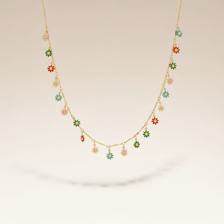 Colourful Rainbow Flower  Indie Boho Daisy Charms Dangle Choker Summer Necklace