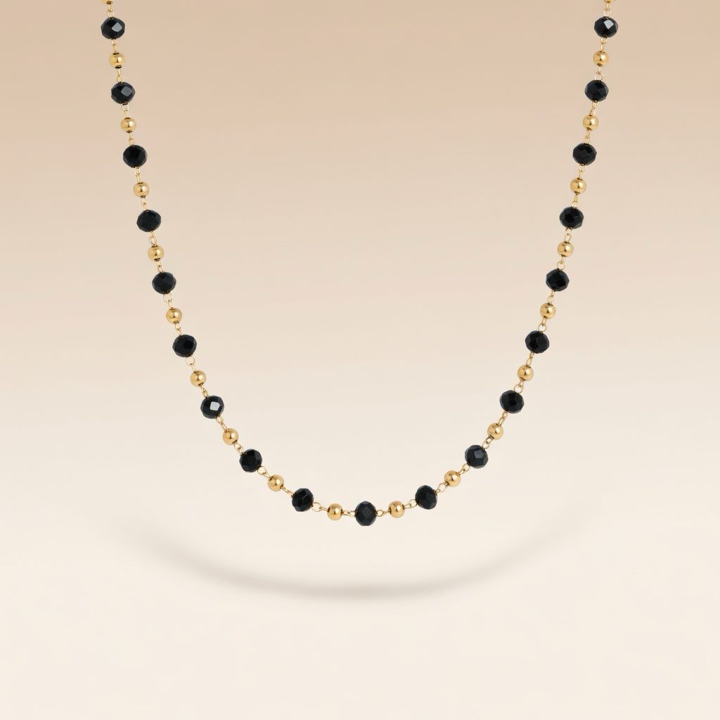 Black Crystal Beaded Silver Gold Asian Nazar Mangalsutra Choker Necklace — Boho Jewellery UK | The Colourful Aura