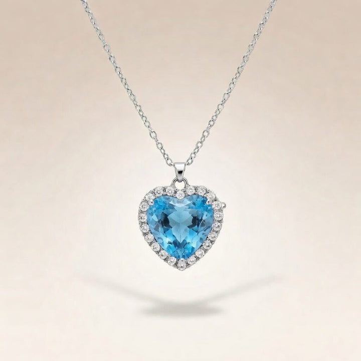 Large Titanic Blue Heart Zircon Vintage Diamond Pendant Necklace