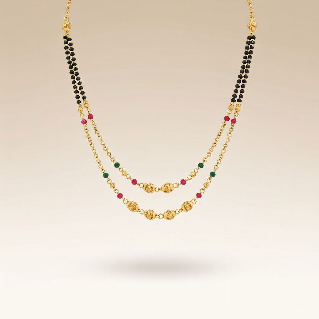 Two layer gold beaded indian traditional mangalsutra necklace — Boho Jewellery UK | The Colourful Aura