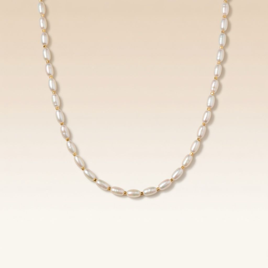 Small White Oval Freshwater Pearl Unisex 16 Inches Everyday Choker Necklace