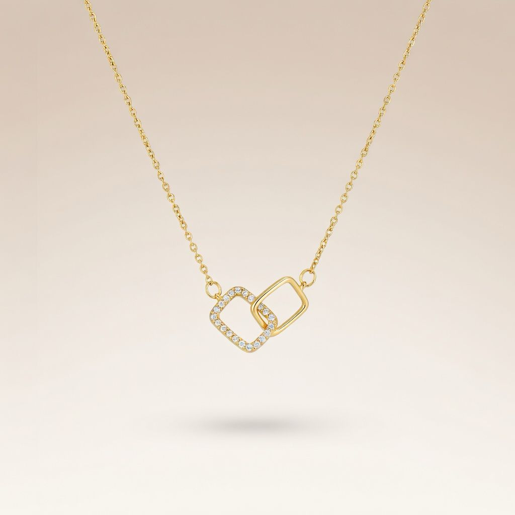 925 Silver Square Interlocking Zircon Square Pendant Necklace – The Colourful Aura