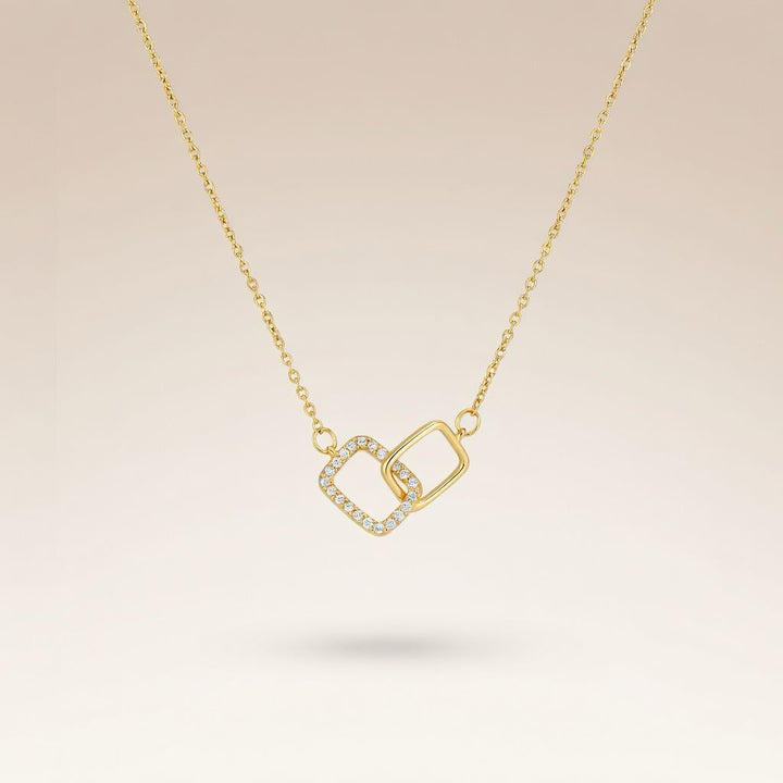 925 Silver Square Interlocking Zircon Square Pendant Necklace