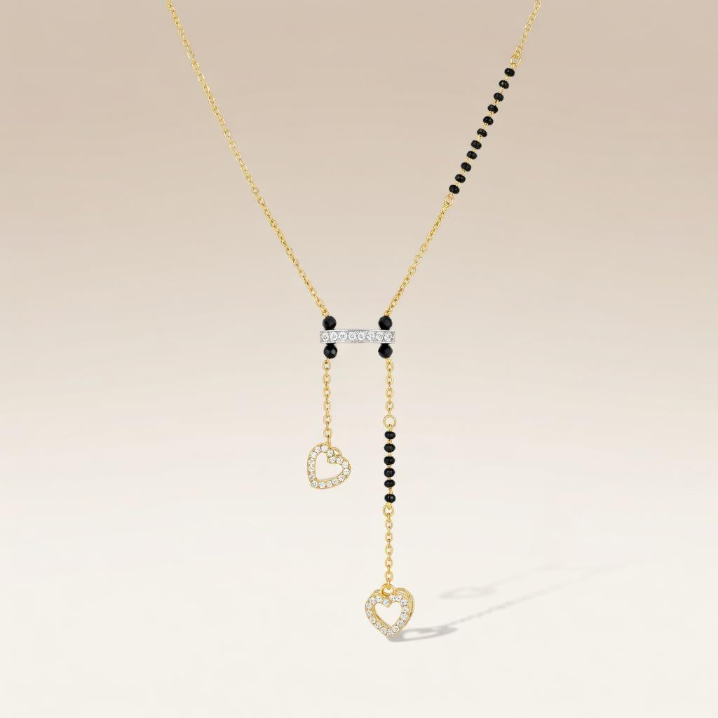 Black Beaded Zircon Heart Shape 18ct Gold Plated Asian Mangalsutra Pendant — Boho Jewellery UK | The Colourful Aura