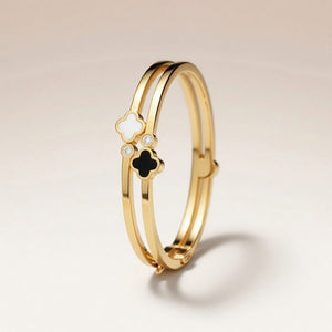 Two Clover Leaf Single Zircon Floral Irish Design Wrist Bangle Bracelet — Boho Jewellery UK | The Colourful Aura