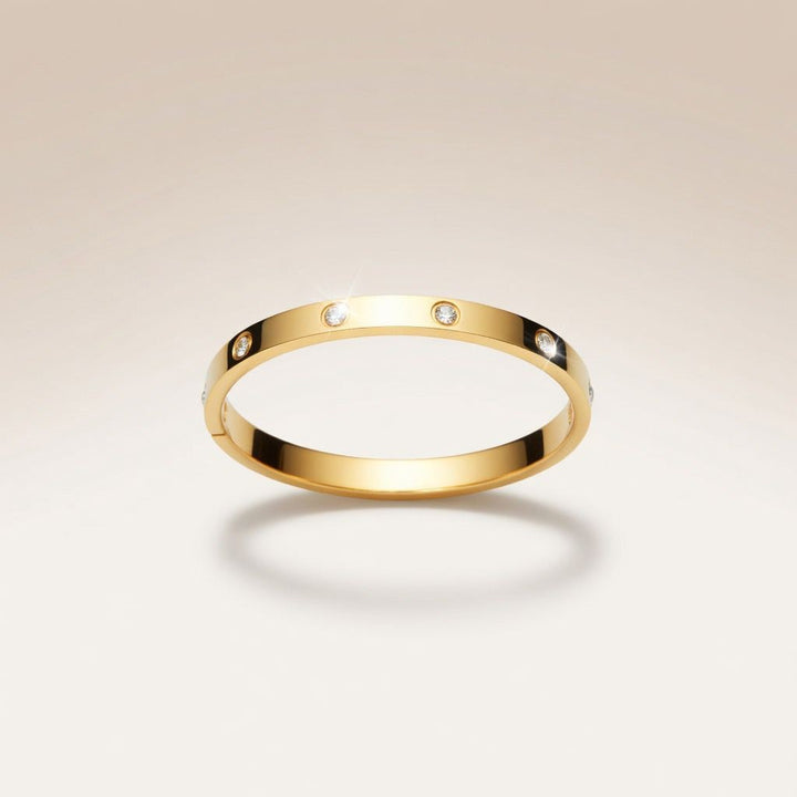 Stainless Steel Wide Crystal Zircon Oval Geometric Open Split Cuff Bangle Bracelet