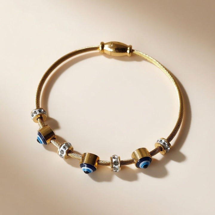 Blue Evil Eye Brass Gold Zircon Magnetic Bangle Bracelet