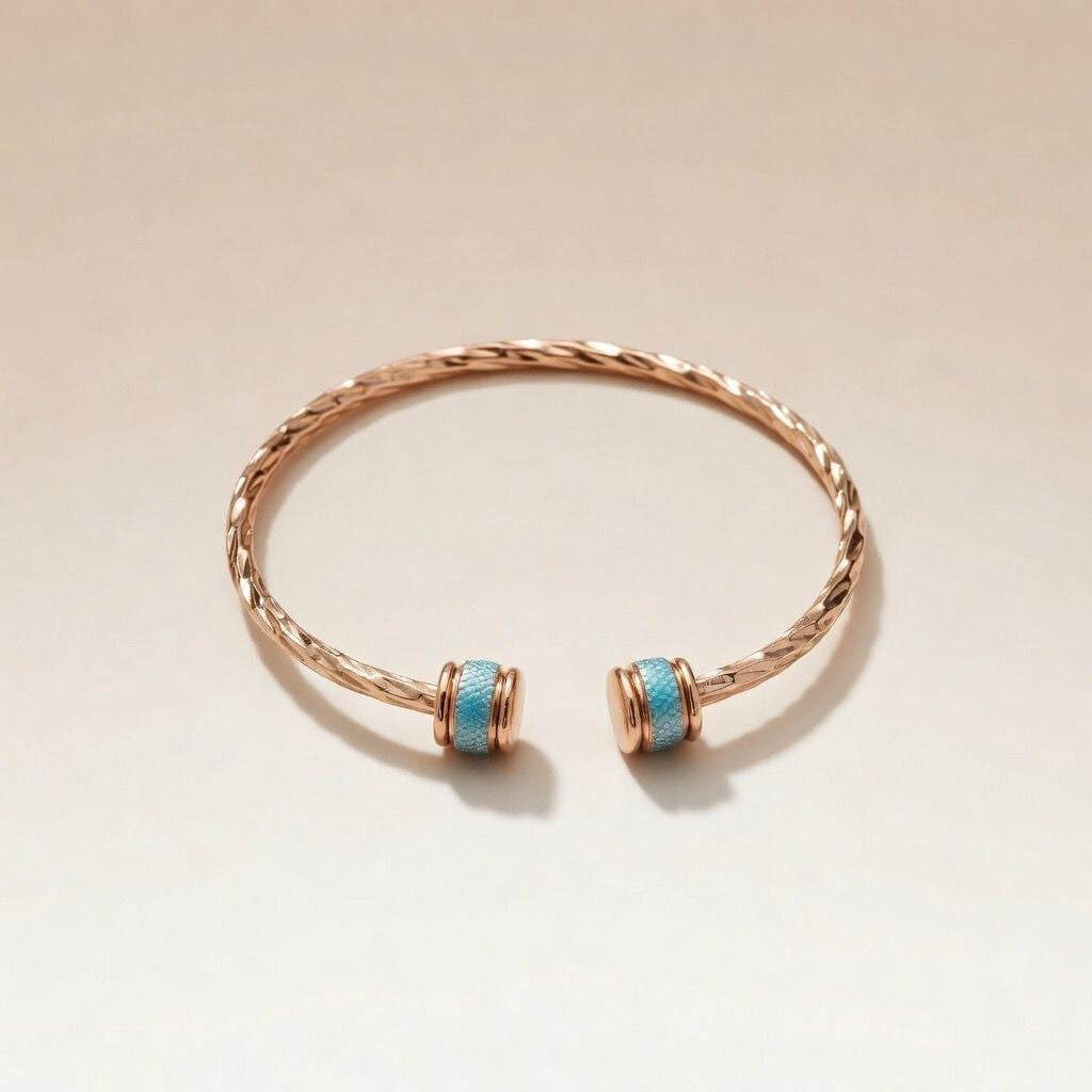 Slim Round Twist Rose Gold Minimalistic Thin Bracelet Bangle — Boho Jewellery UK | The Colourful Aura