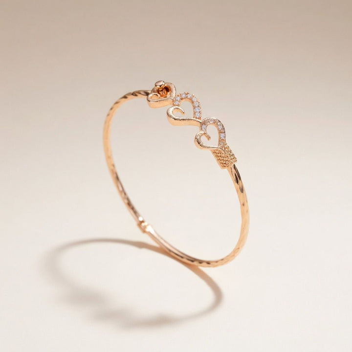 Three Heart Zircon Love Couple Cuff Slim Lightweight Stacking Bangle Bracelet