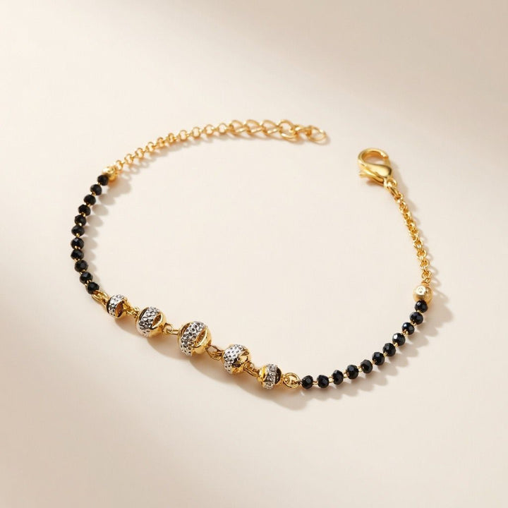 Indian Nazaria Five White Ball Mangalsutra Beaded Bracelet