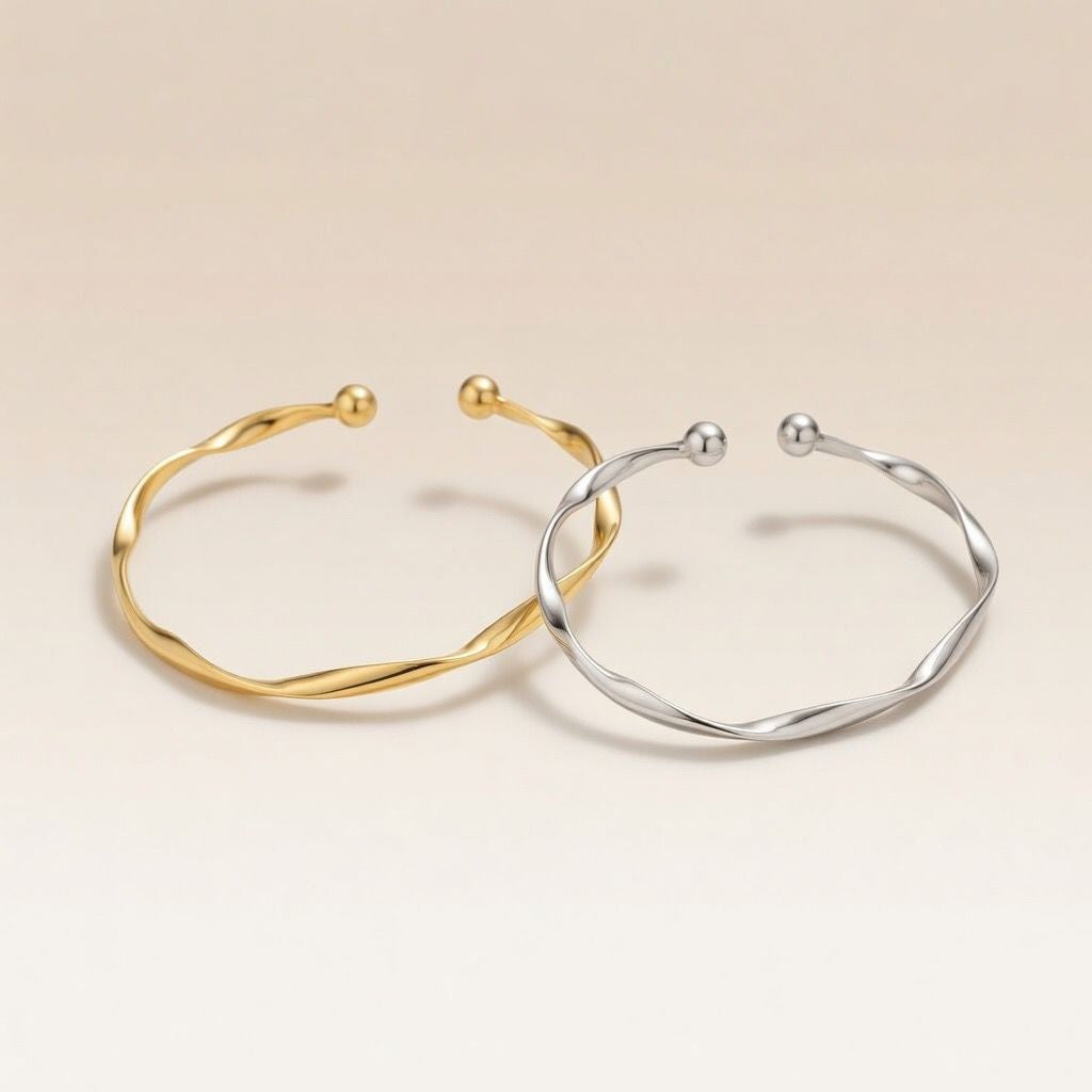 Adjustable Slim Twist Wave Slim Elegant Open Cuff Geometric Bangle Bracelet – The Colourful Aura