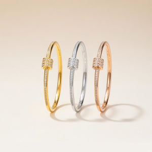 Stainless Steel Zircon Ball Crystal Round Fashion Open Bangle Bracelet — Boho Jewellery UK | The Colourful Aura