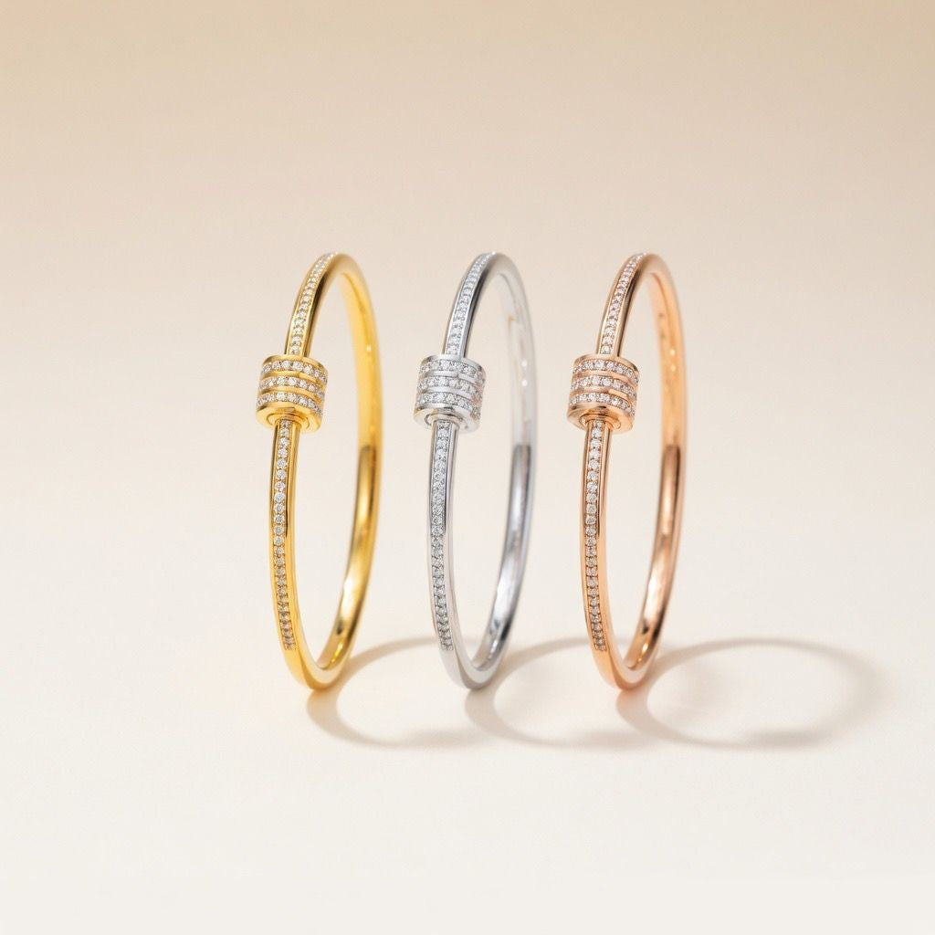 Stainless Steel Zircon Ball Crystal Round Fashion Open Bangle Bracelet — Boho Jewellery UK | The Colourful Aura