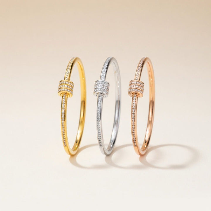 Stainless Steel Zircon Ball Crystal Round Fashion Open Bangle Bracelet — Boho Jewellery UK | The Colourful Aura