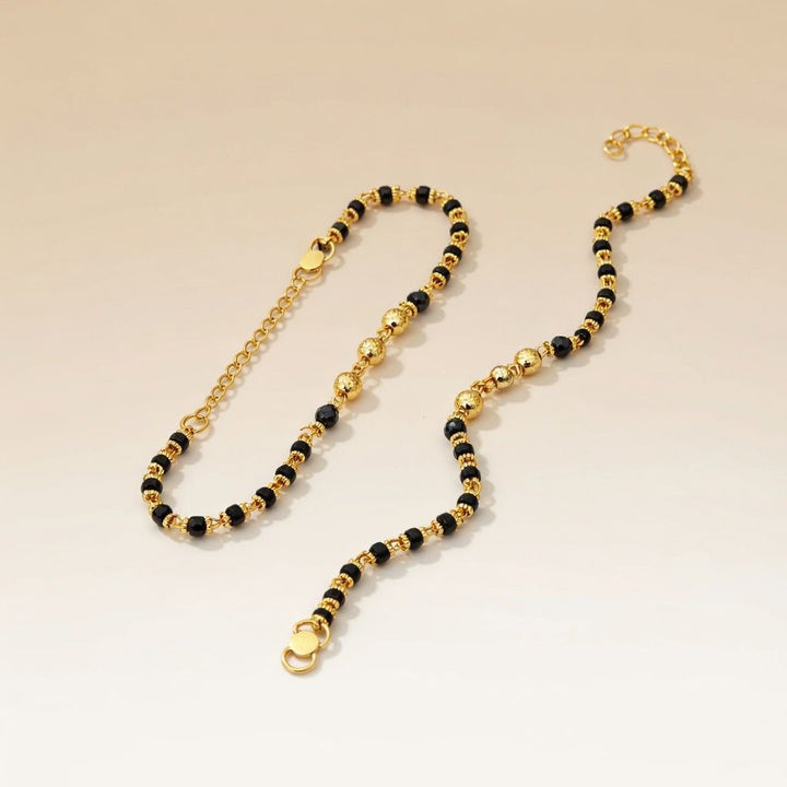 Gold Plated Three Ball Black Bead Kids Nazar Bracelet — Boho Jewellery UK | The Colourful Aura