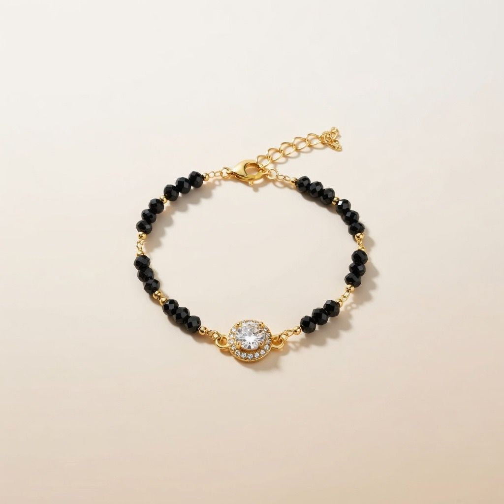 Asian Black Bead Round Zircon Nazar Mangalsutra Indian Bracelet – The Colourful Aura
