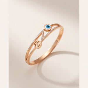 Lightning Zircon Evil Eye Rose Gold Chanel Bangle Bracelet — Boho Jewellery UK | The Colourful Aura