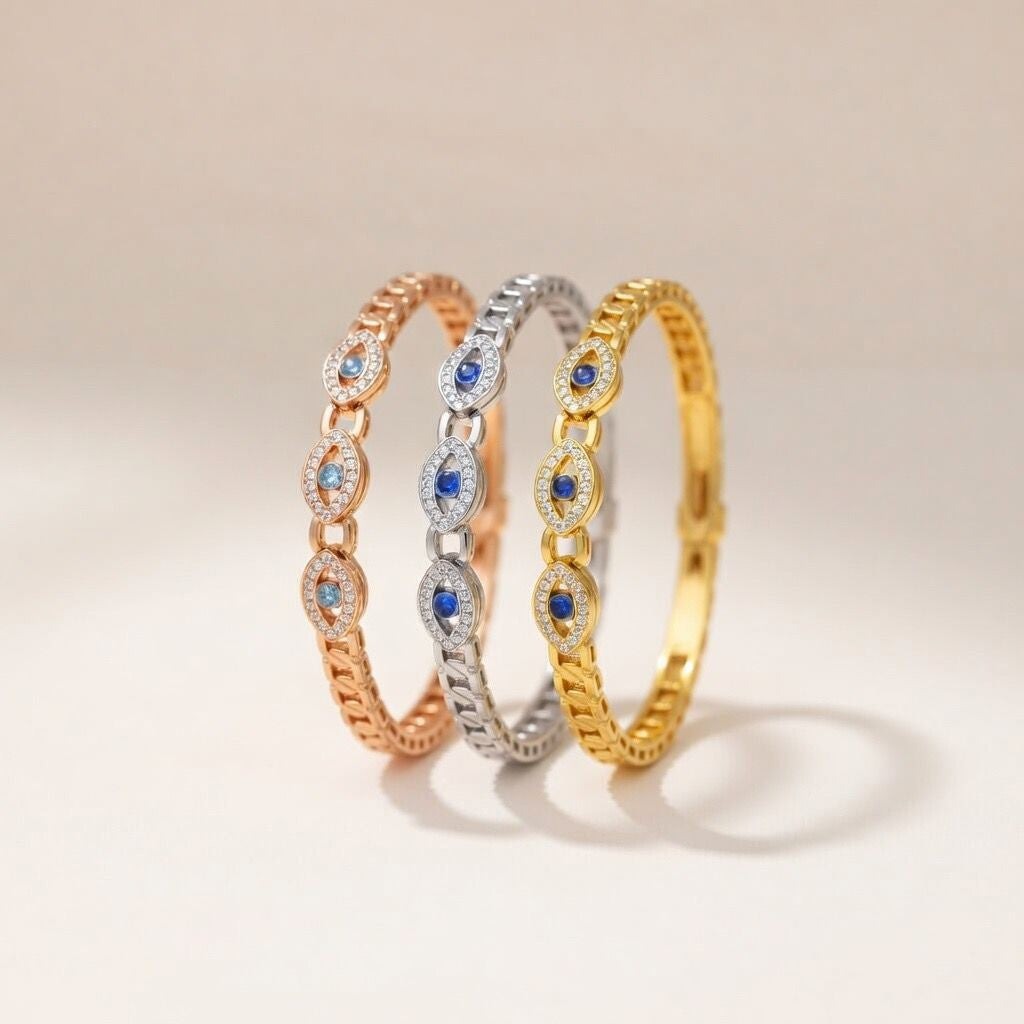 18ct Rose Gold Plated Evil Eye Round Brass Gold Zircon Armlet Bangle Bracelet – The Colourful Aura