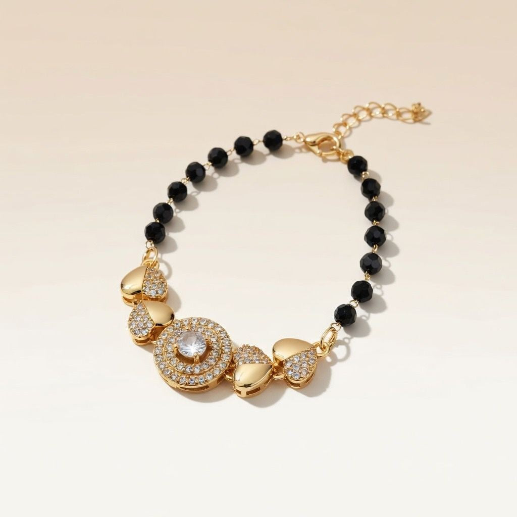 Large Zircon Heart Charm beaded adjustable Bracelet — Boho Jewellery UK | The Colourful Aura