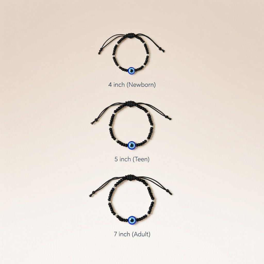 Adjustable Black Beads Evil Eye Bracelet For new borns and adults