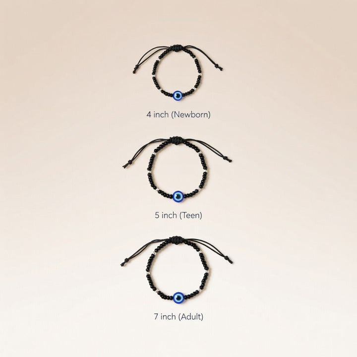 Adjustable Black Beads Evil Eye Bracelet For new borns and adults
