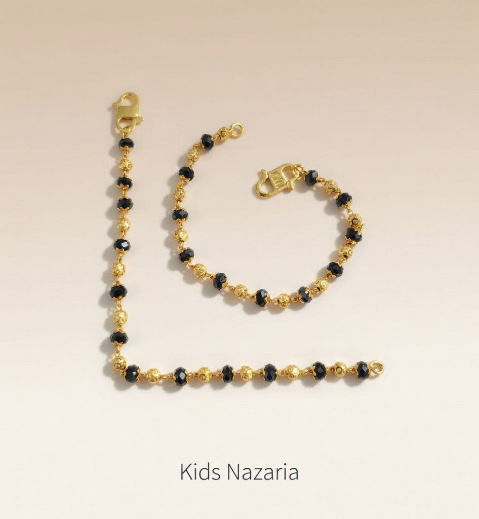 Gold & Black Beaded Baby Nazaria  Bracelet/Anklet — Boho Jewellery UK | The Colourful Aura
