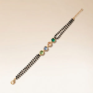 Minimalistic Black Beaded Multicolour Stone Slim Mangalsutra bracelet — Boho Jewellery UK | The Colourful Aura