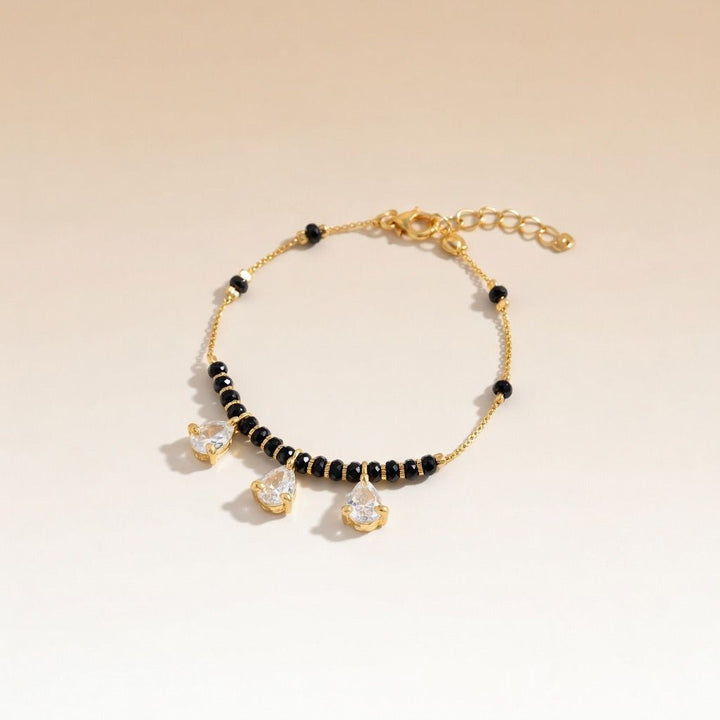 Black Bead Mangalsutra Zircon drop gold nazar Bracelet — Boho Jewellery UK | The Colourful Aura