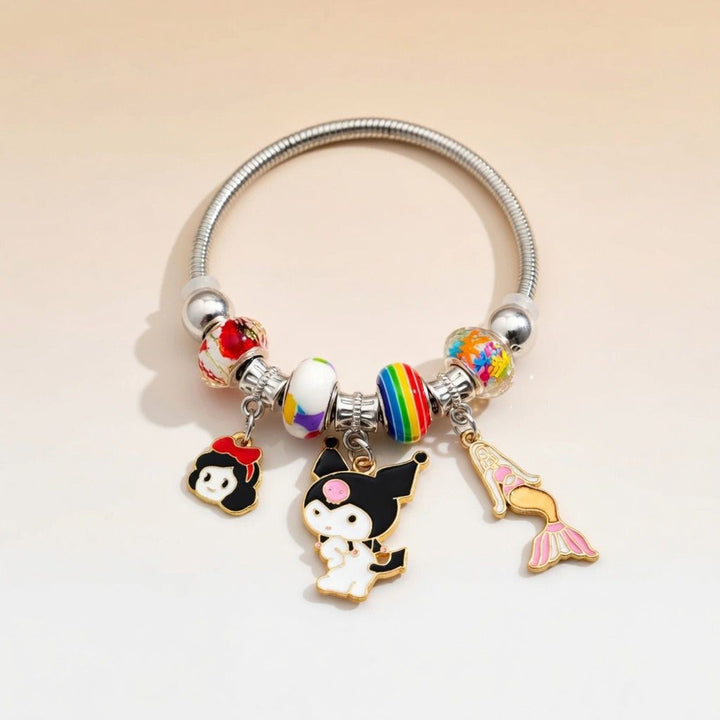 Cartoon Charm Dangle Silver Enamel Bangle Bracelet — Boho Jewellery UK | The Colourful Aura