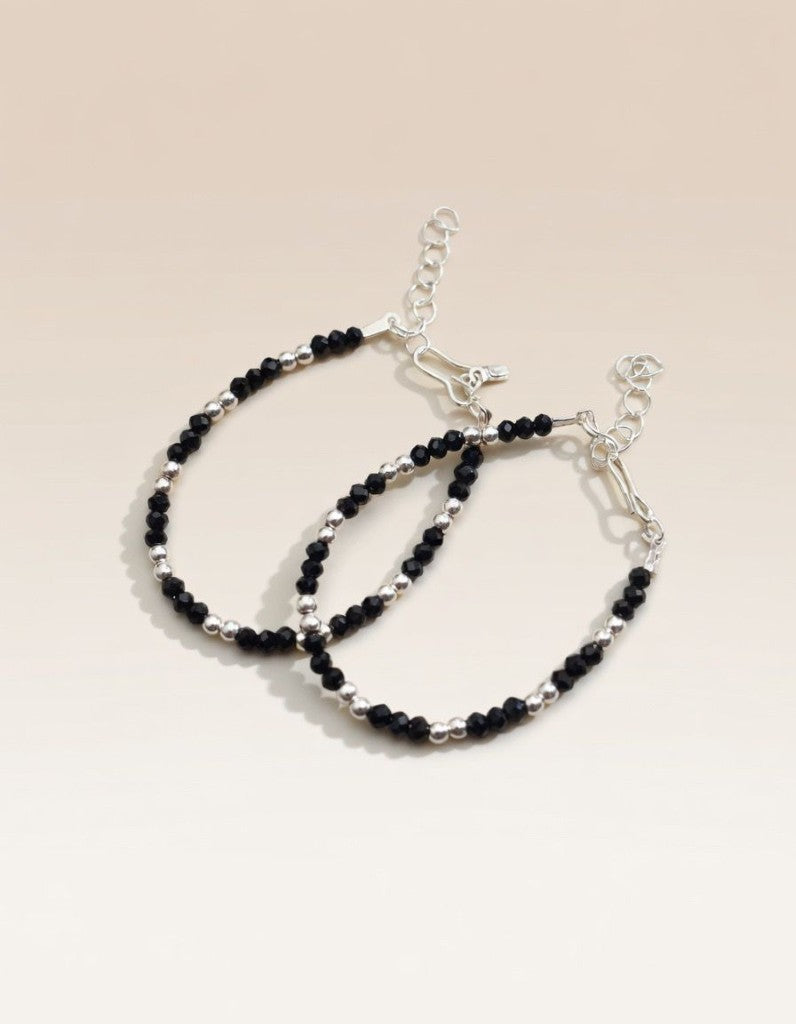 Baby/Kids Nazaria Black Beaded Silver Bracelet/Anklet — Boho Jewellery UK | The Colourful Aura