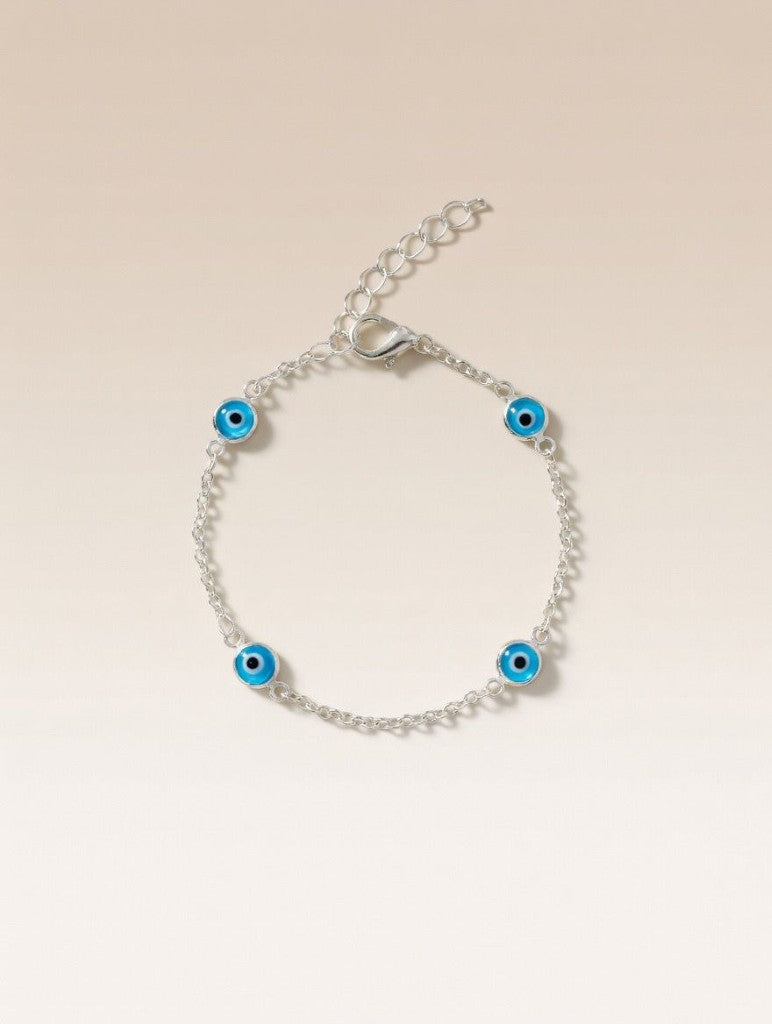 Gold and Silver Evil Eye Charm Beaded Slim Chain Adjustable Lucky Eye Bracelet — Boho Jewellery UK | The Colourful Aura