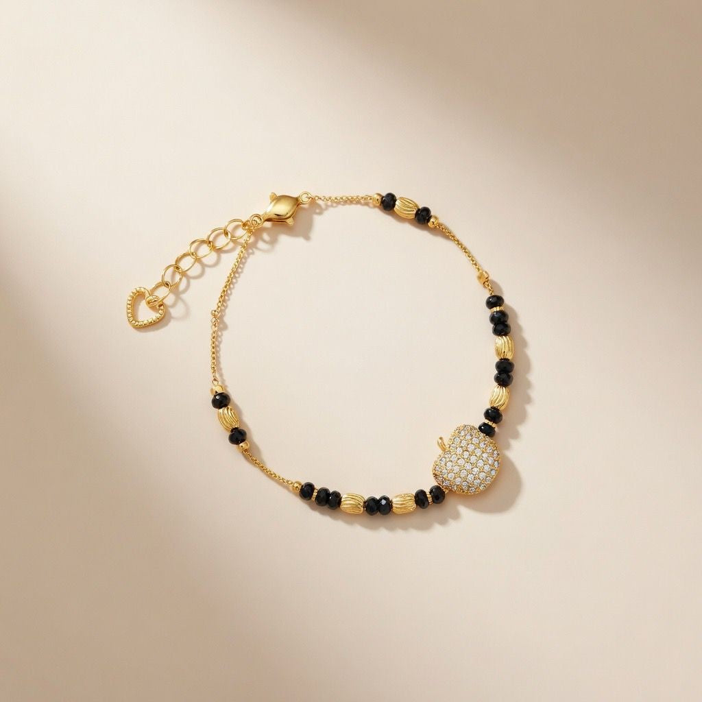 18k Gold plated Black Bead Nazar Charm bracelet