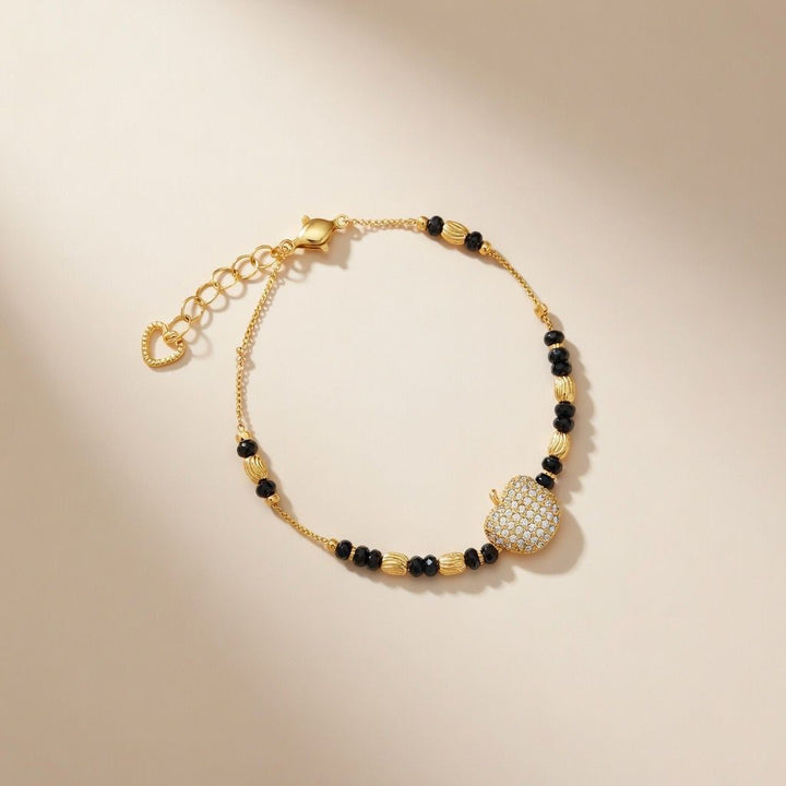 18k Gold plated Black Bead Nazar Charm bracelet