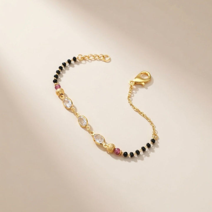 Minimalistic Black Beaded Stone Slim Mangalsutra bracelet — Boho Jewellery UK | The Colourful Aura