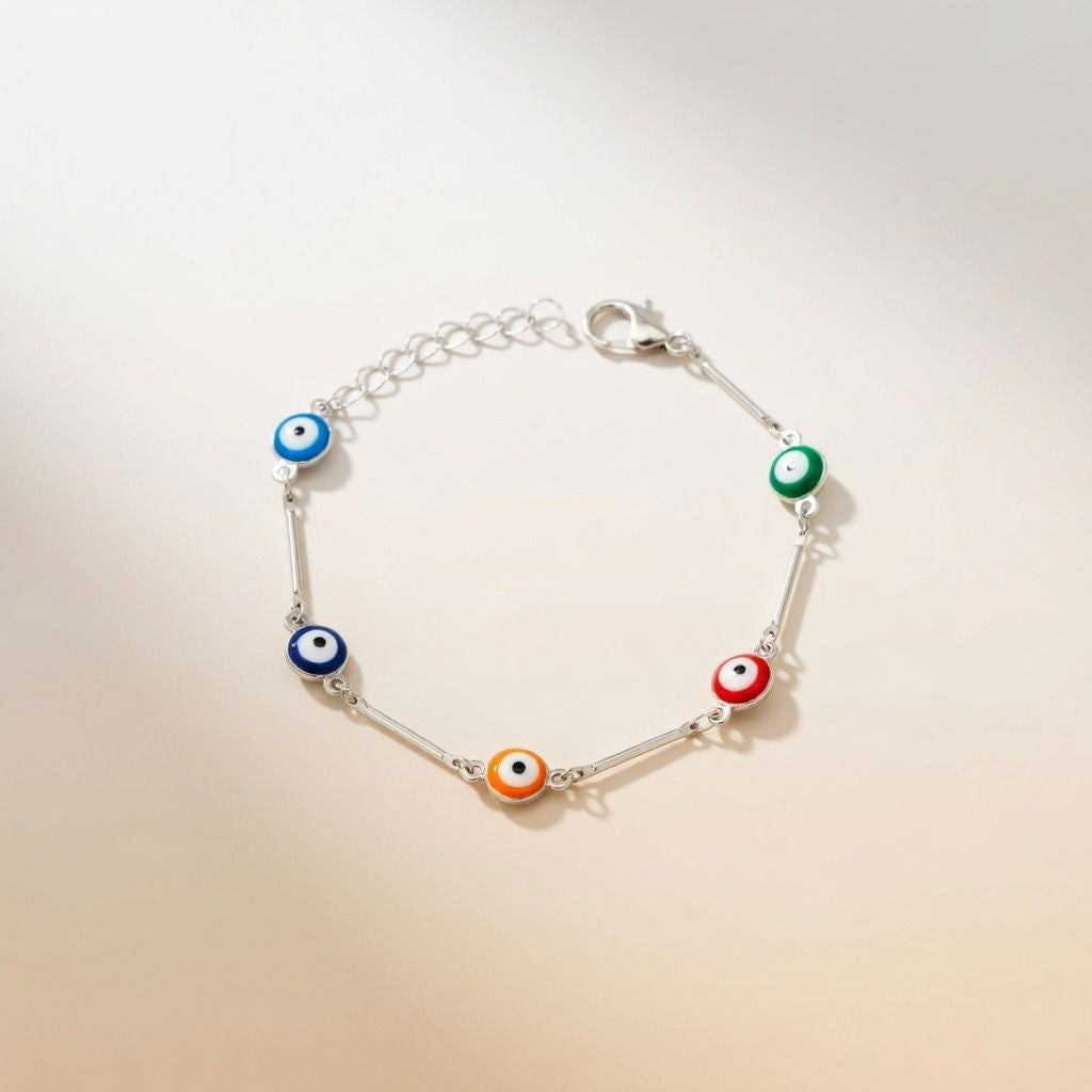 Gold and Silver Evil Eye Charm Dainty Minimalist Protection Bracelet — Boho Jewellery UK | The Colourful Aura