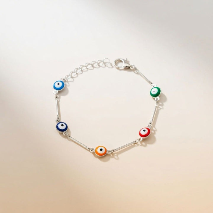 Gold and Silver Evil Eye Charm Dainty Minimalist Protection Bracelet — Boho Jewellery UK | The Colourful Aura