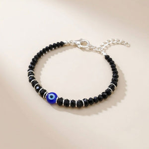 Black Beaded Evil Eye Silver Kids Nazaria Bracelet — Boho Jewellery UK | The Colourful Aura