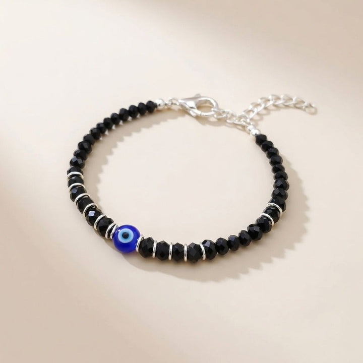 Black Beaded Evil Eye Silver Kids Nazaria Bracelet — Boho Jewellery UK | The Colourful Aura