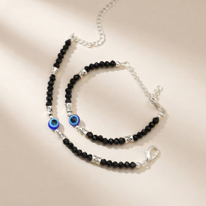 Silver Evil Eye Black Beaded Kids Indian Nazaria Bracelet — Boho Jewellery UK | The Colourful Aura
