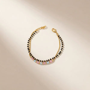 Two layer Black Beaded Plain Unisex Mangalsutra Bracelet — Boho Jewellery UK | The Colourful Aura