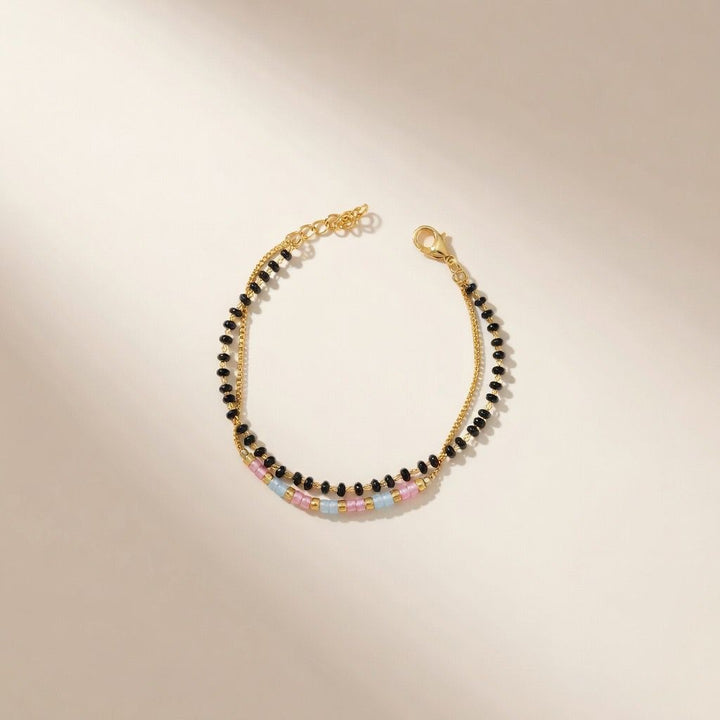 Two layer Black Beaded Plain Unisex Mangalsutra Bracelet — Boho Jewellery UK | The Colourful Aura