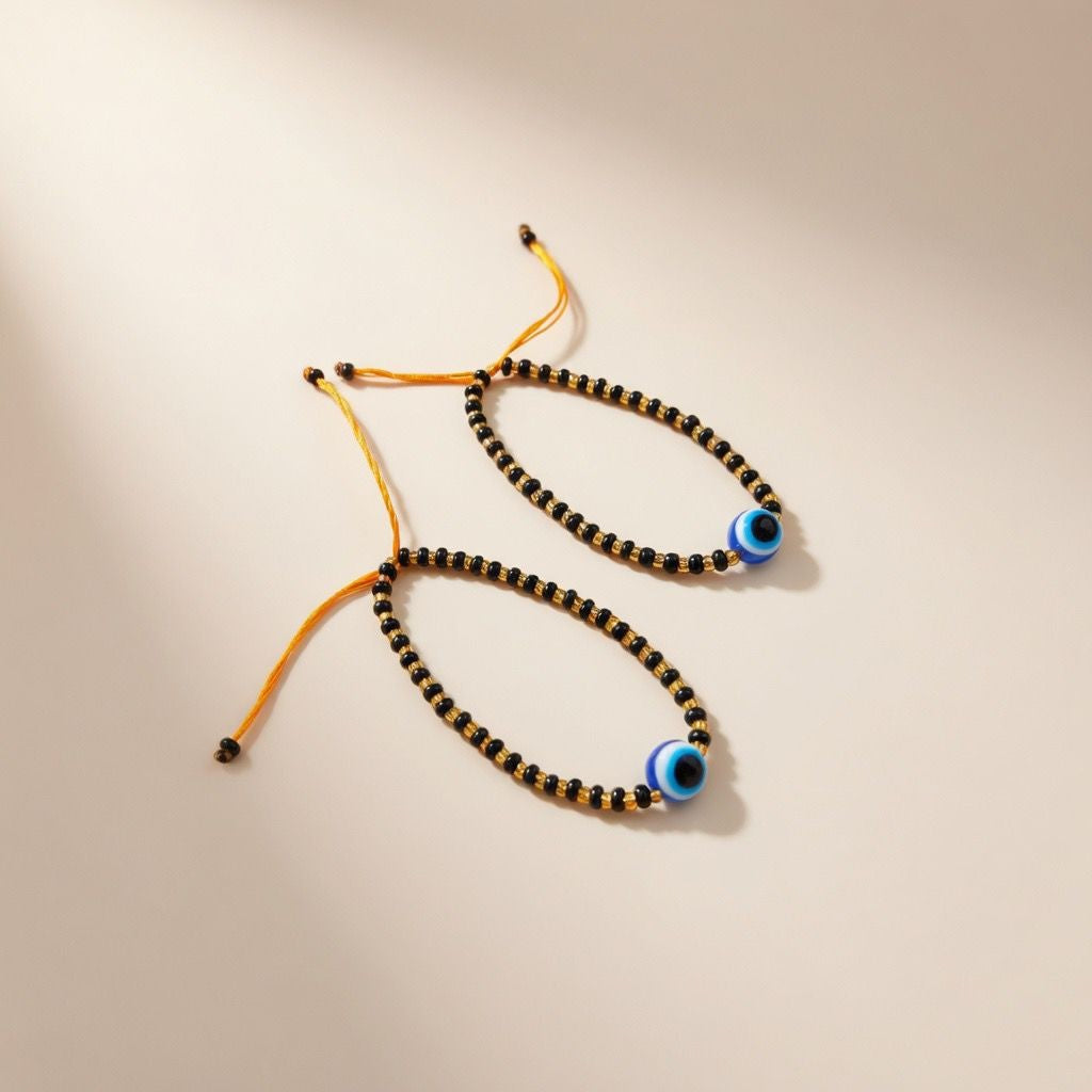 Adjustable Evil Eye Gold Black Beads Nazaria Bracelet For Kids and New Borns