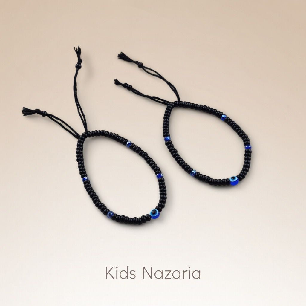 Adjustable Evil Eye Slim Black Beads Nazaria Bracelet For Kids and New Borns