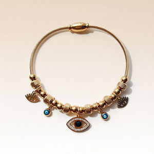 Rose Gold Evil Eye Dangle Charms Protection Dangly Bracelet — Boho Jewellery UK | The Colourful Aura