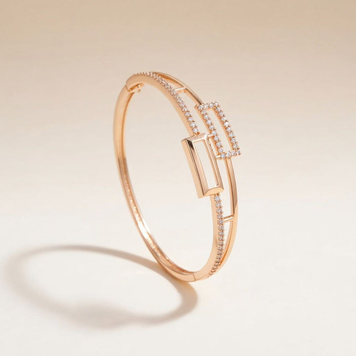 Brass Zircon Rectangle Luxury Wrist Bangle Bracelet