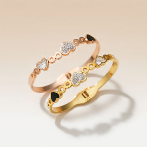 Three Heart Shape Zircon Couple Love Fashion Open Bangle Bracelet — Boho Jewellery UK | The Colourful Aura