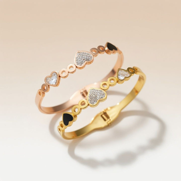 Three Heart Shape Zircon Couple Love Fashion Open Bangle Bracelet — Boho Jewellery UK | The Colourful Aura
